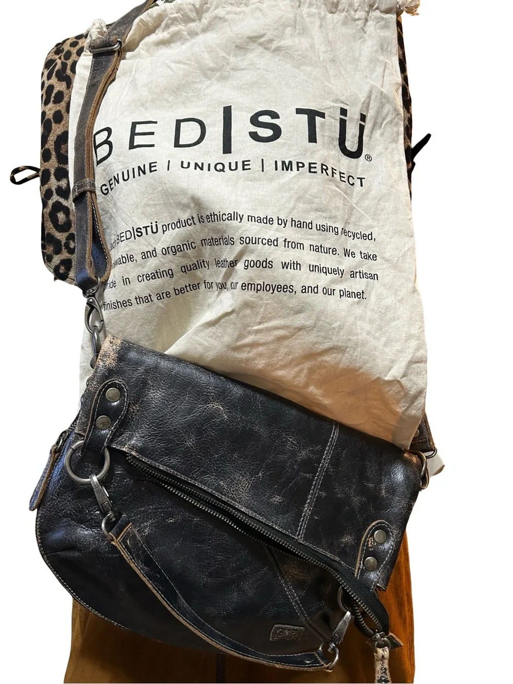 Black Leather BedStu Crossbody Shoulder Bag